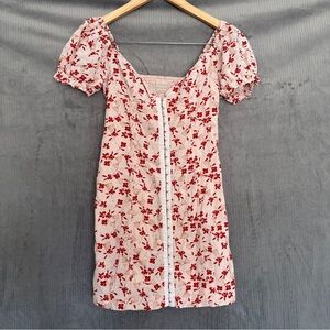 Urban Outfitters Britney Hook and Loop Mini Dress Puffed Sleeves Red and Pink Sm